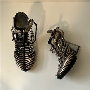 Elegant Strappy Black and Silver Women's Heels